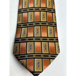 DeSantis Collection Men's Neck Tie 100% Silk Hand Made Italy Brown Black Gold